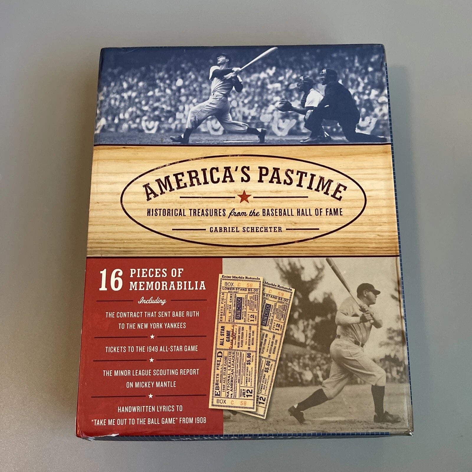 America's Pastime Baseball Memorabilia Book – 16 Pieces Babe Ruth Mickey Mantle