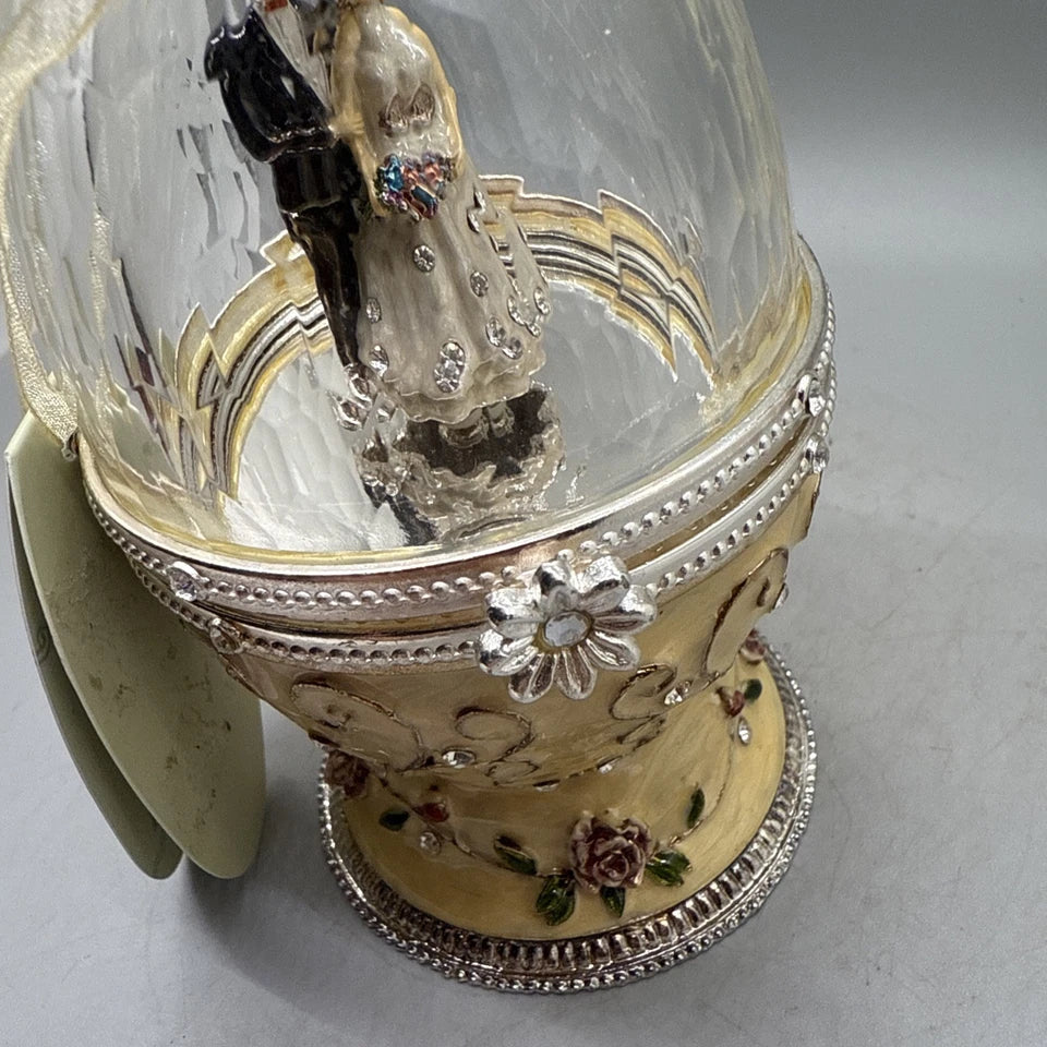Enamel on Metal Cut Crystal Jeweled Egg Shaped Music Box – Bride & Groom Gift