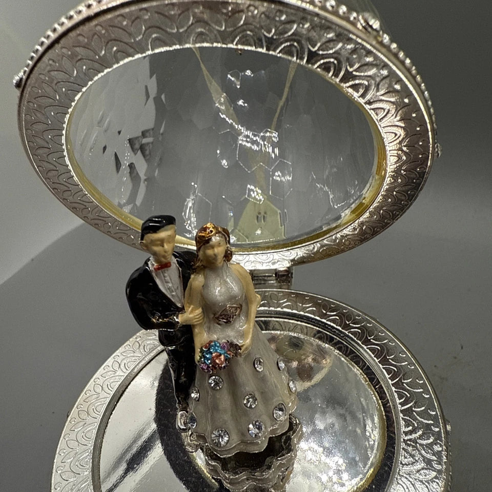 Enamel on Metal Cut Crystal Jeweled Egg Shaped Music Box – Bride & Groom Gift
