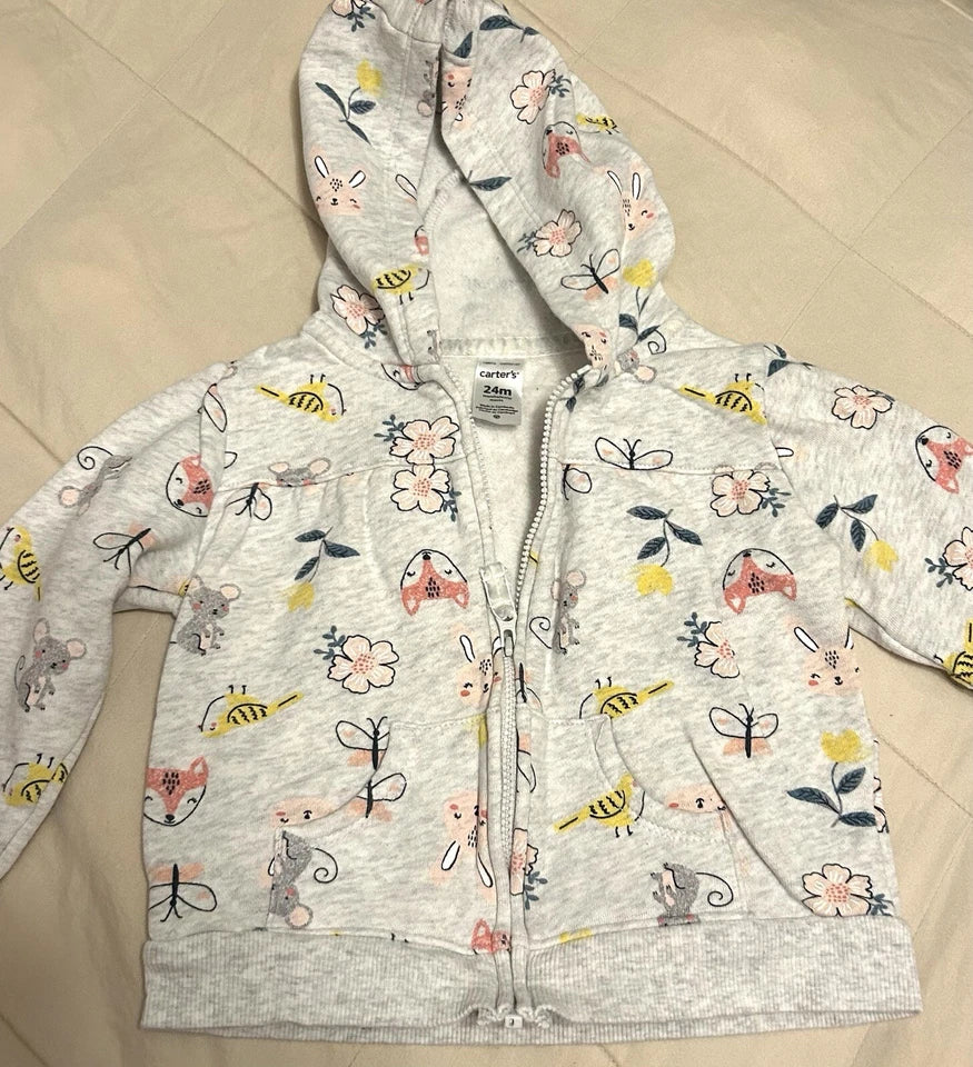 Carter's Baby Girl Gray Animal & Floral Zip-Up Hoodie