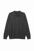 Greg Norman Men's Long-Sleeve Polo Sweater – Size XL Charcoal Windowpane