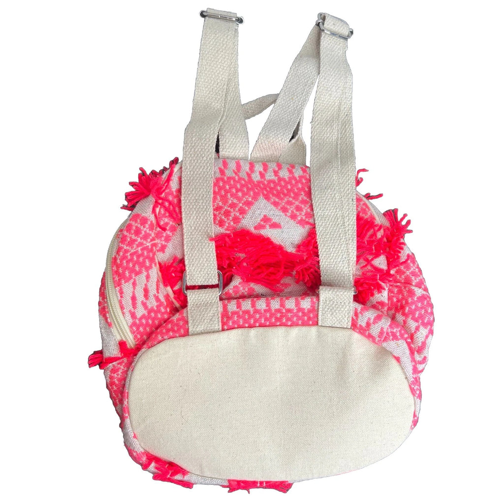 NWT Mini Backpack Purse – Boho Tribal Canvas | Neon Pink & Khaki | Zip Closure