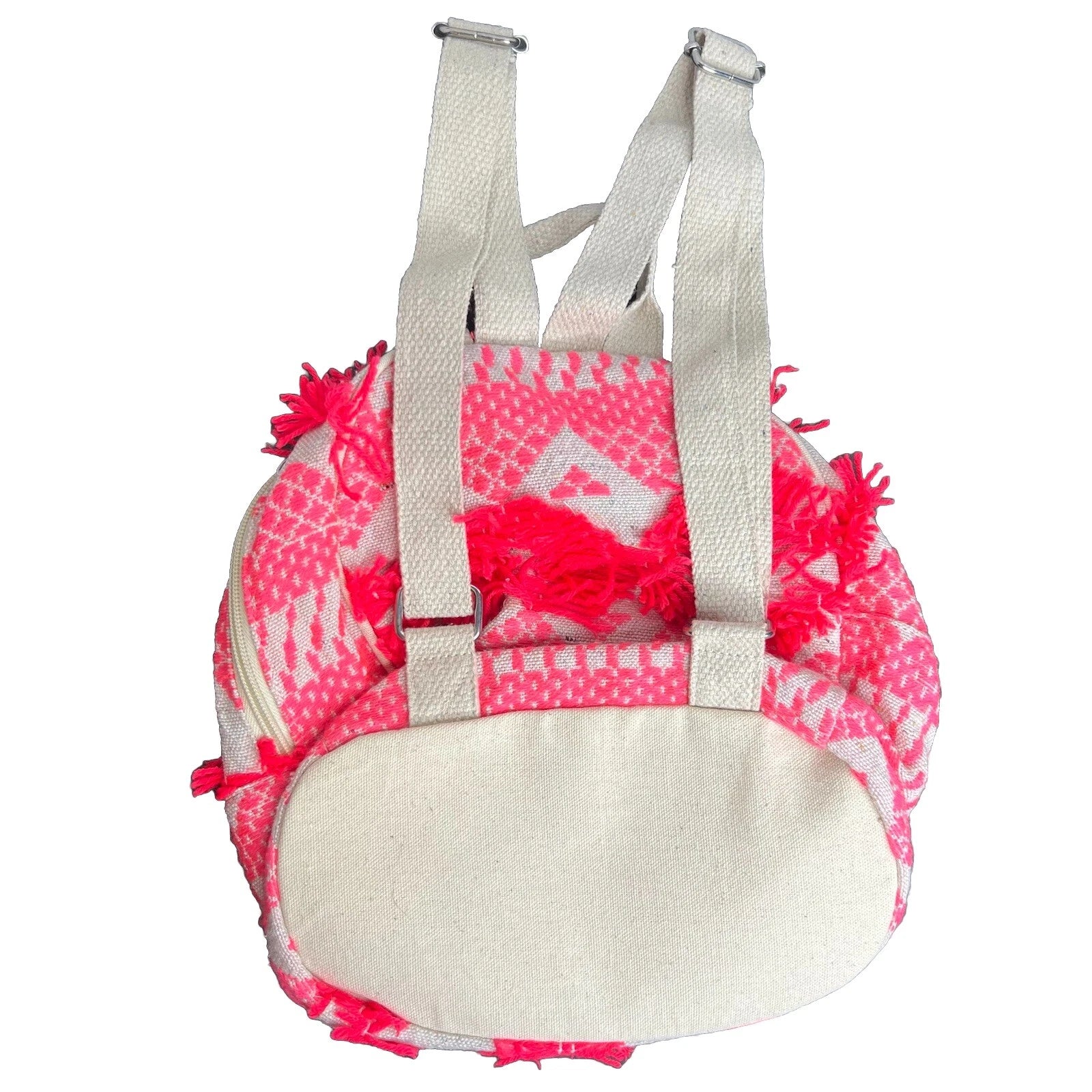 NWT Mini Backpack Purse – Boho Tribal Canvas | Neon Pink & Khaki | Zip Closure