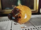 Hand-Blown Art Glass Pig Figure – Amber & Brown Speckled