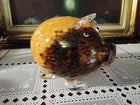 Hand-Blown Art Glass Pig Figure – Amber & Brown Speckled
