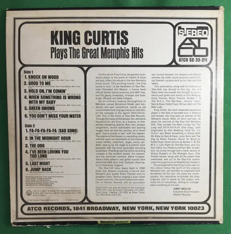 King Curtis — Plays the Great Memphis Hits LP (Atco, 1967)