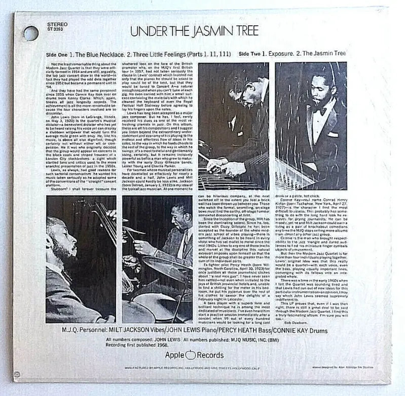 The Modern Jazz Quartet — Under the Jasmin Tree LP (Apple Records, 1969)