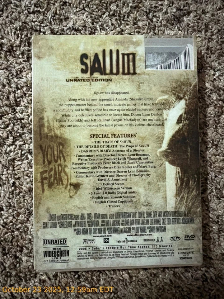 Saw III (DVD, 2007) Unrated Widescreen Edition