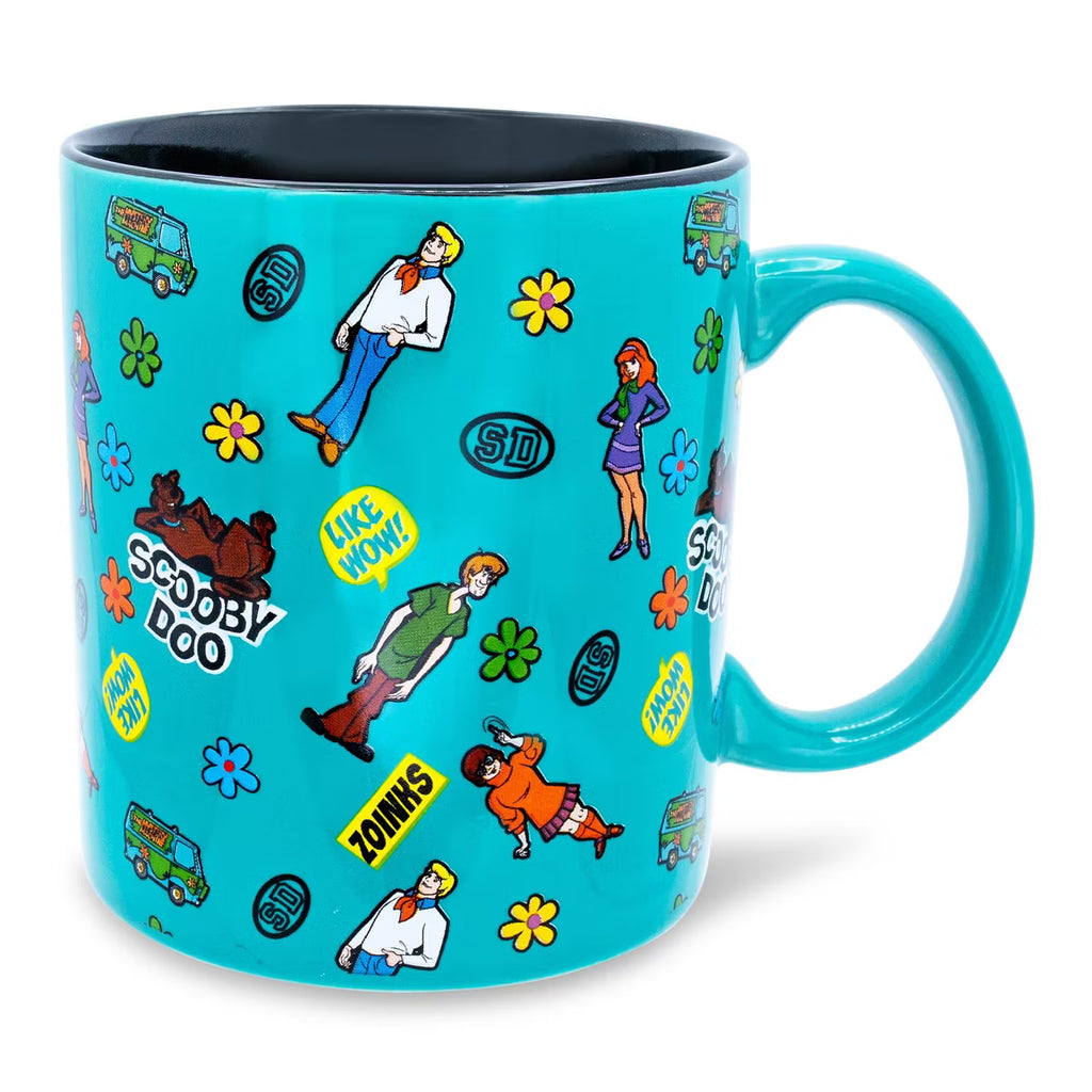 Scooby-Doo and the Gang Sticker Pattern Teal 20 oz Ceramic Mug