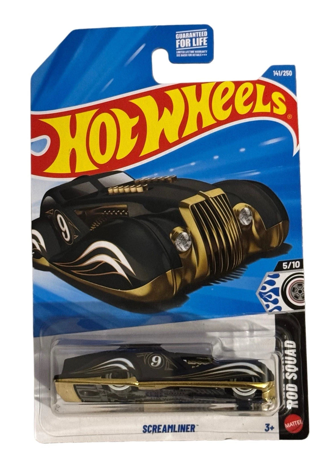 Hot Wheels Screamliner Rod Squad Black Gold Flames #9 5/10 Diecast New